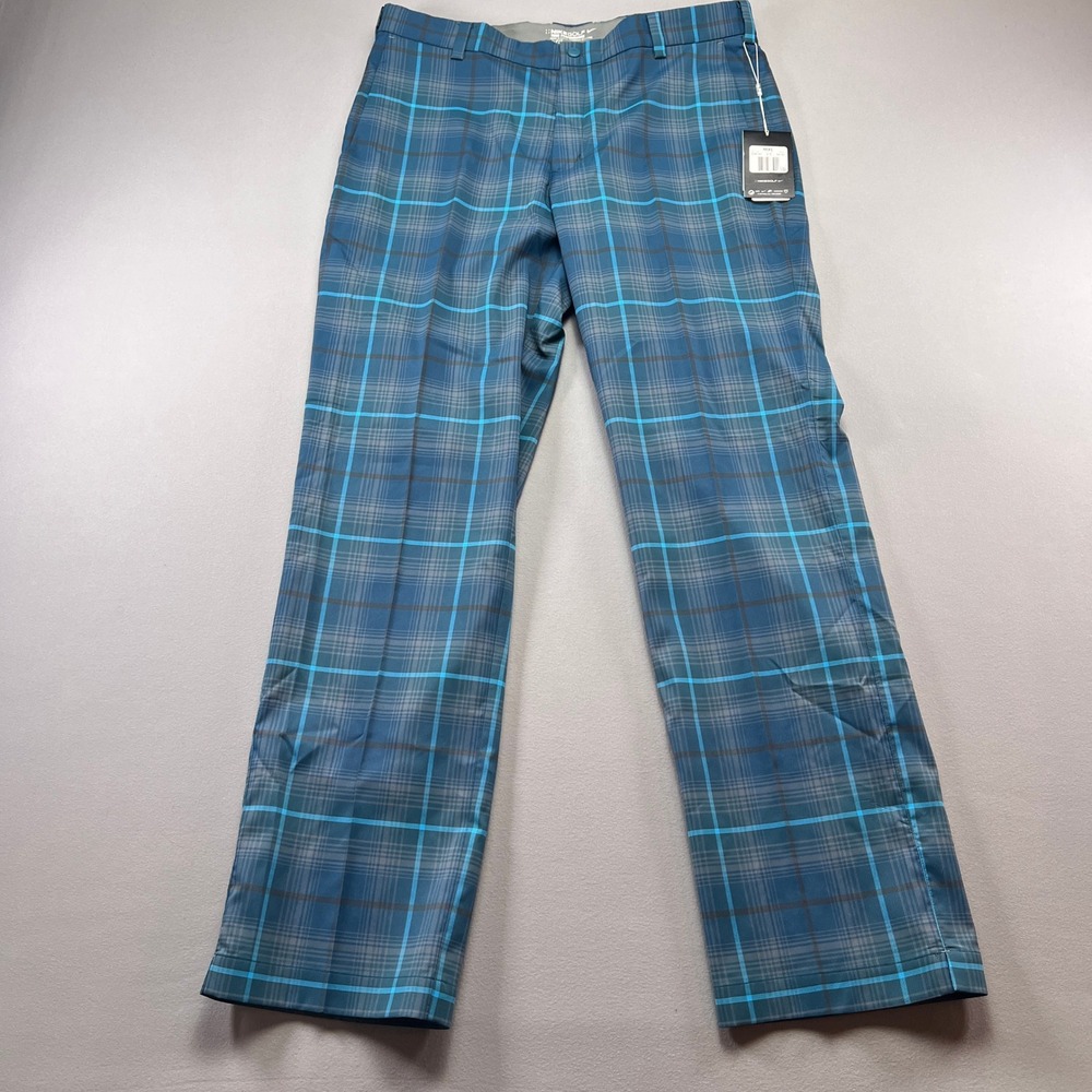 Nike Golf Tour Performance Pants Men 34x32 Blue Plaid Chino Dri Fit Straight Leg